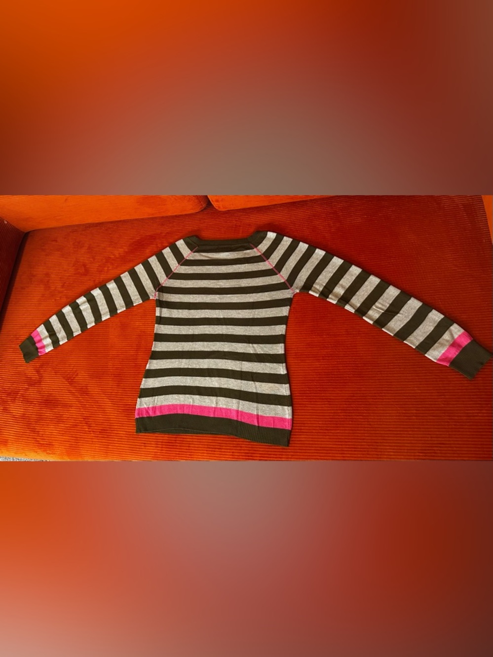 Classic Striped Crewneck Sweater with a POP of PINK - L - Picture 4 of 5
